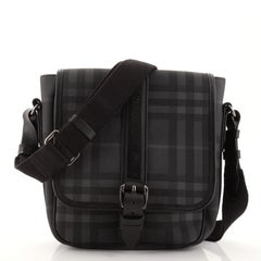 Burberry Buckle Flap Messenger Bag Smoked Check Canvas Small