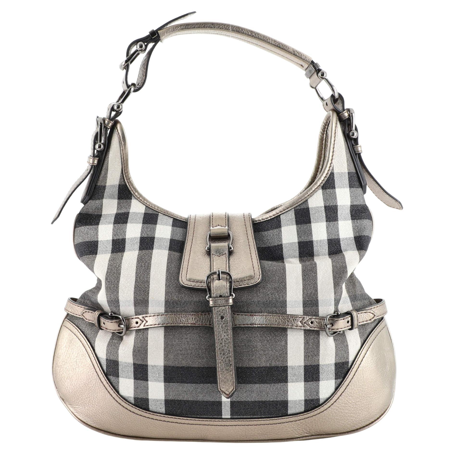 Burberry Buckle Hobo Check Canvas and Leather Medium For Sale at 1stDibs