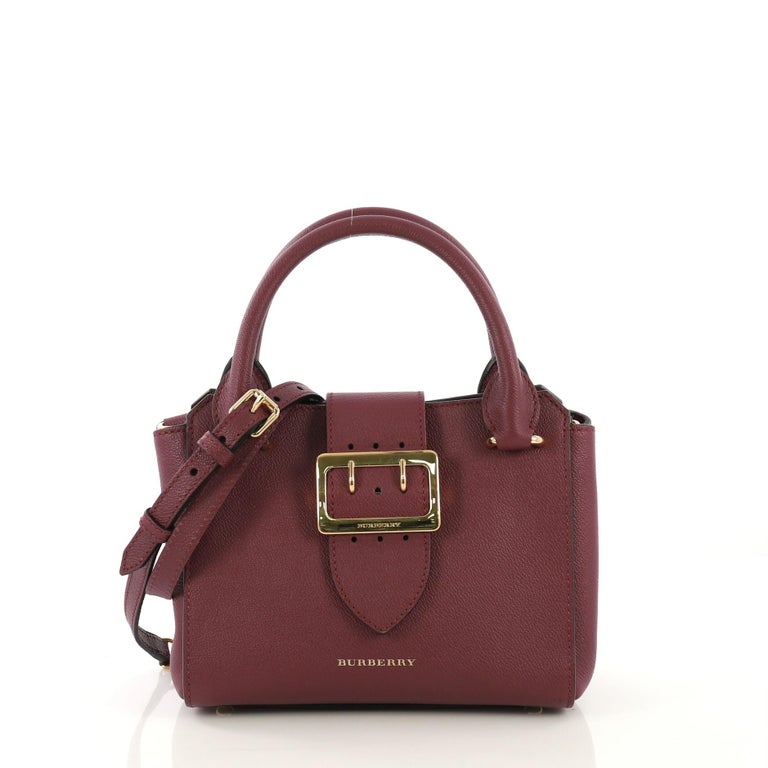 Burberry Burgundy Grainy Leather Small Buckle Tote Burberry