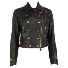 Burberry Burberry Brit Black Leather Double-Breasted Jacket Size XS