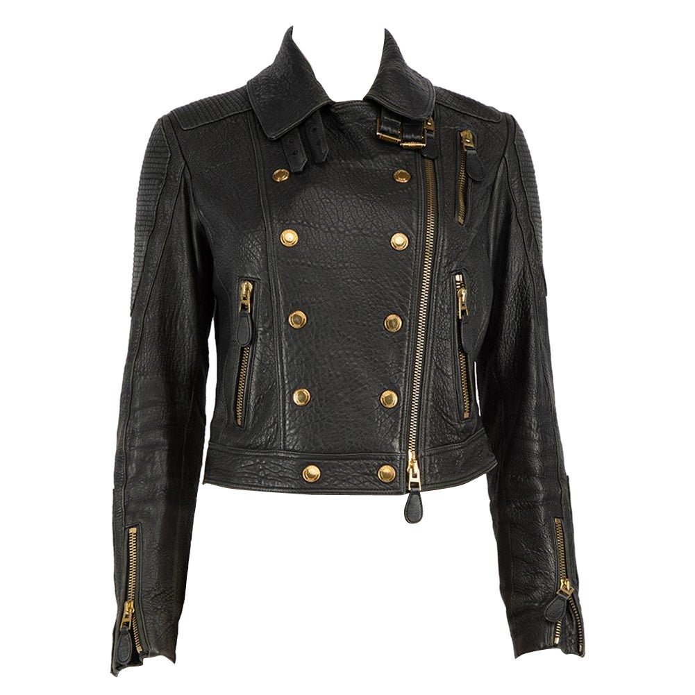 Burberry Burberry Brit Giacca doppiopetto in pelle nera taglia XS in vendita