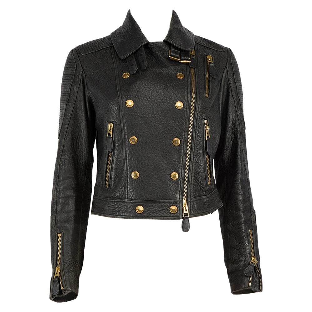 Burberry Burberry Brit Giacca doppiopetto in pelle nera taglia XS