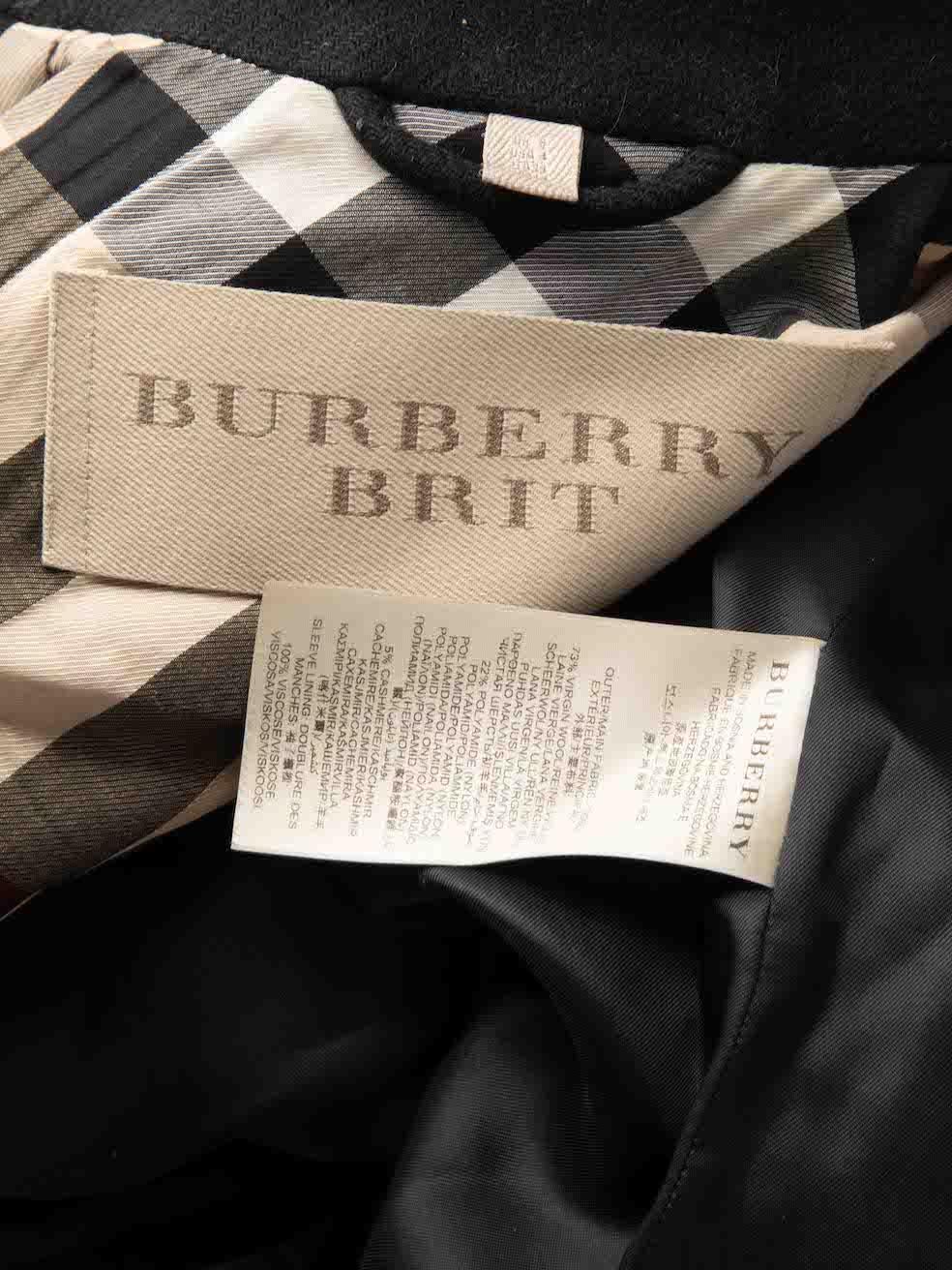 Women's Burberry Burberry Brit Black Wool Double Breast Coat Size XS For Sale