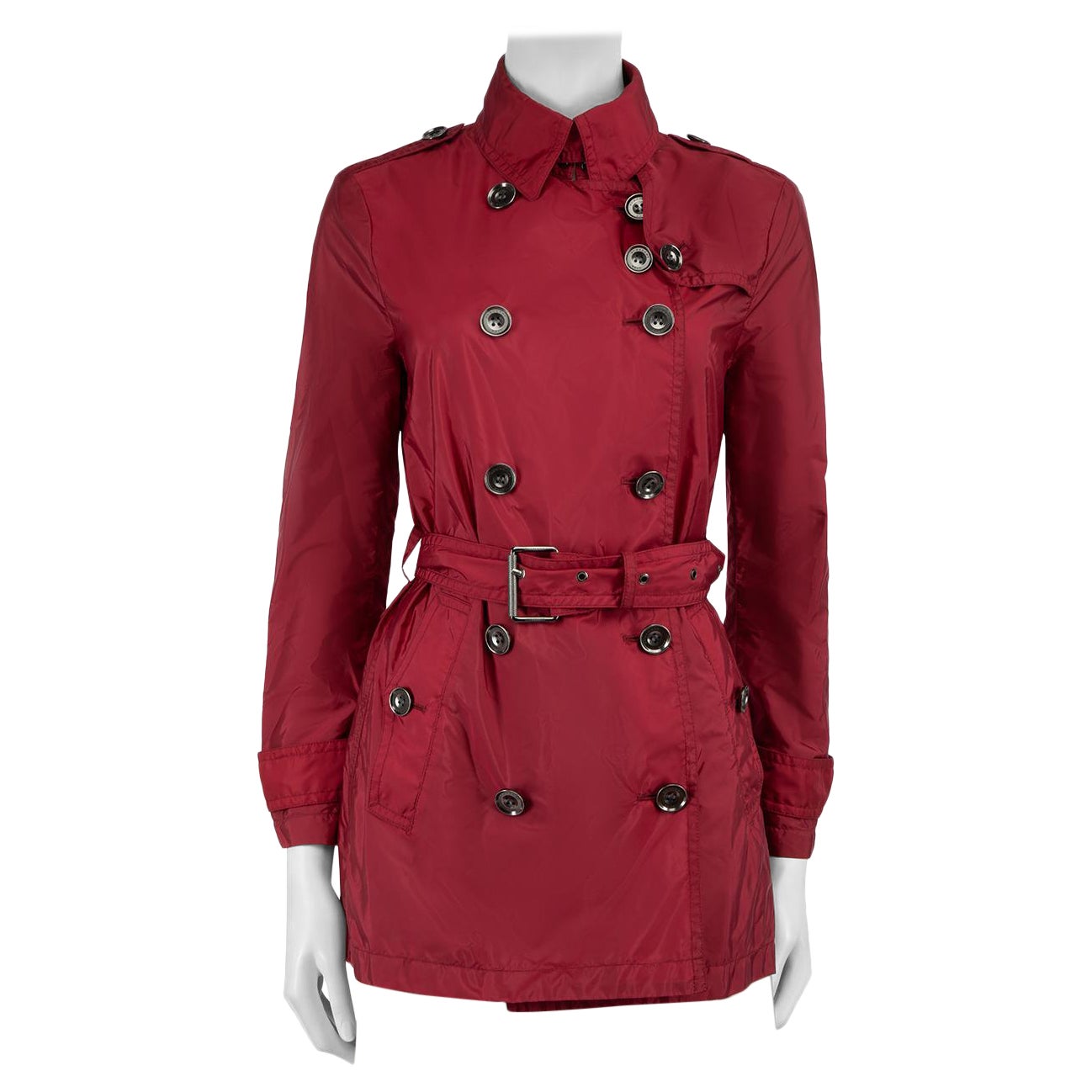 Burberry Burberry Brit Red Double-Breasted Belted Trench Coat Size S