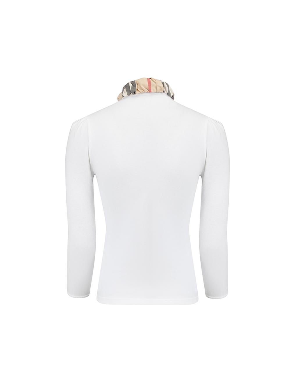 Gray Burberry Burberry Brit White Cotton Nova Check Collar Sweatshirt Size XS