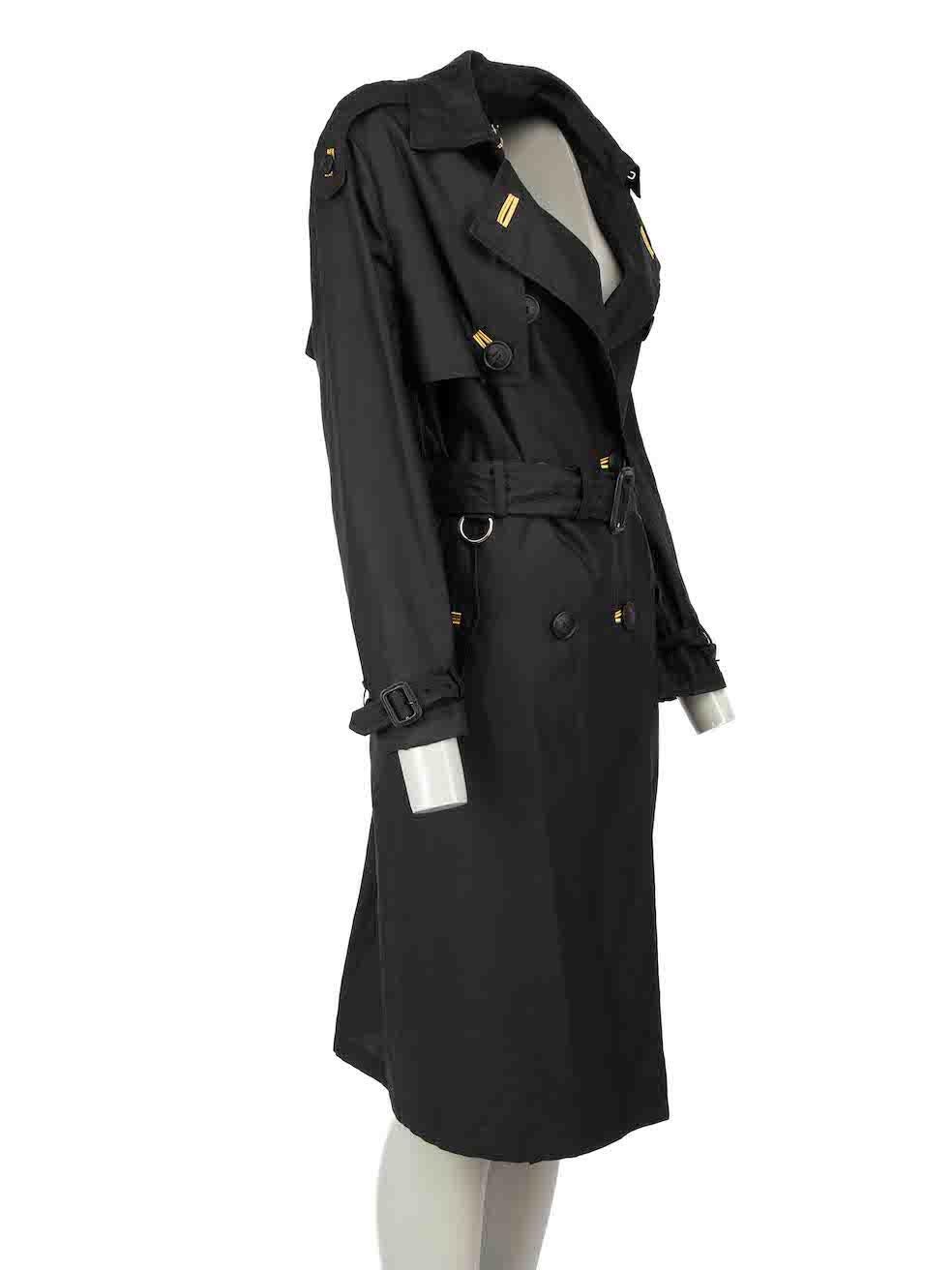 CONDITION is Very good. Hardly any visible wear to coat is evident on this used Burberry Prorsum designer resale item.
  
Details
Black
Silk
Double breasted coat
Button up fastening
Gold button hole detail
Buckle cuffs
Waist belt
2x Side pockets
 