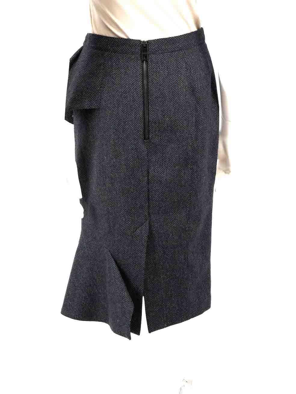 Burberry Burberry Prorsum Navy Wool Herringbone Ruffle Skirt Size M In Good Condition For Sale In London, GB