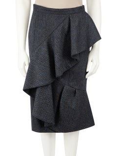 Used Burberry Burberry Prorsum Navy Wool Herringbone Ruffle Skirt Size M