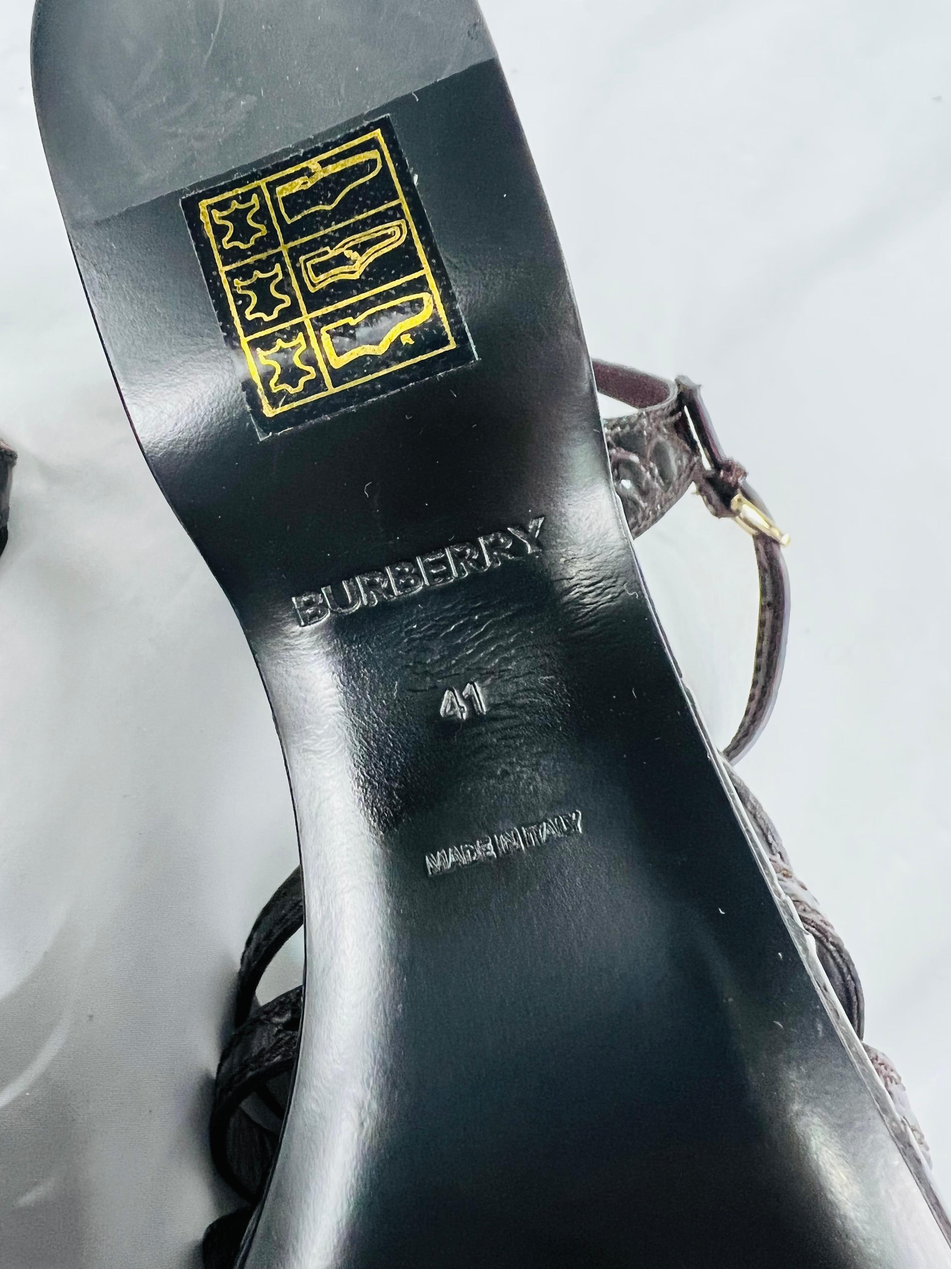 Burberry Burgundy Animal Skin Leather Sandals Shoes, Size 41 In New Condition For Sale In Beverly Hills, CA