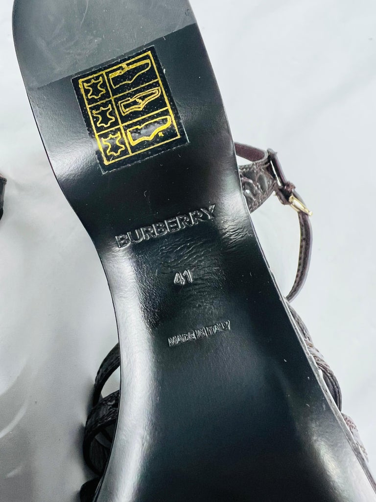 Burberry Burgundy Animal Skin Leather Sandals Shoes Size 41 For