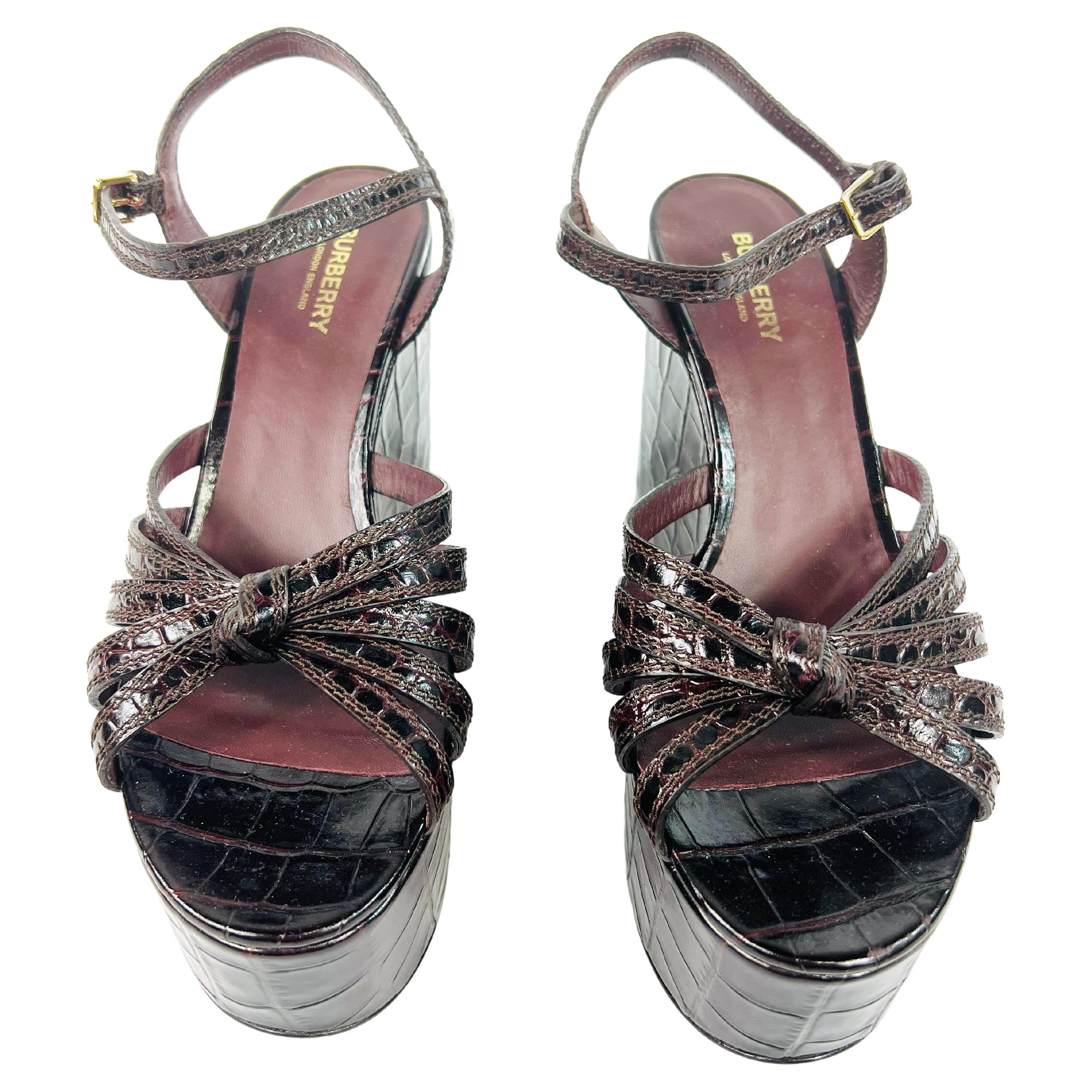 Burberry Burgundy Animal Skin Leather Sandals Shoes, Size 41 For Sale