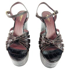 Used Burberry Burgundy Animal Skin Leather Sandals Shoes, Size 41