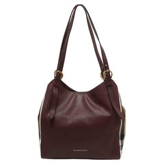 Burberry Burgundy/Beige House Check Canvas and Leather Canterbury Tote