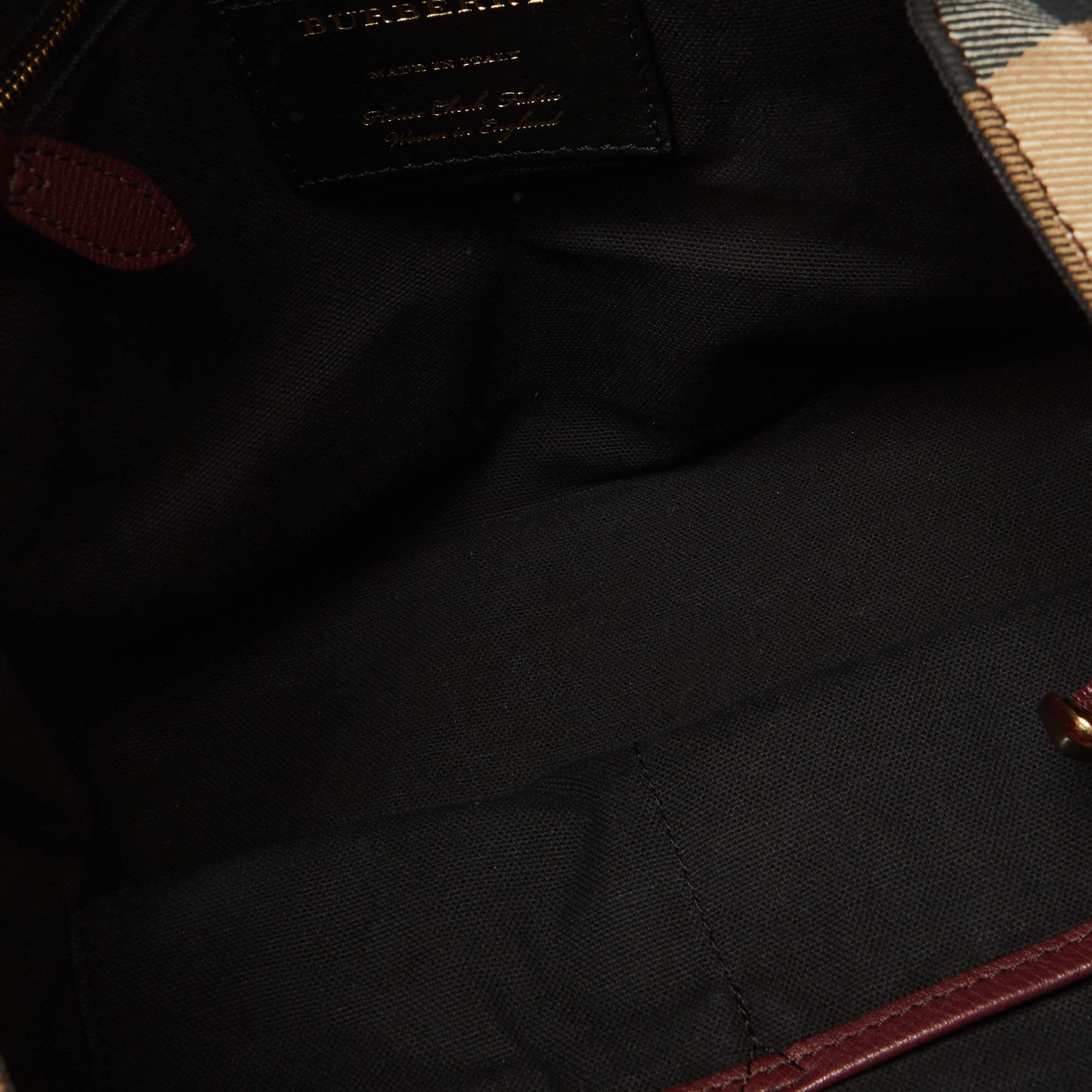 Burberry Burgundy/Beige House Check Fabric and Leather Small Canterbury Tote 1