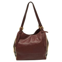 Petit fourre-tout Canterbury bordeaux/beige House à carreaux en cuir et tissu Burberry
