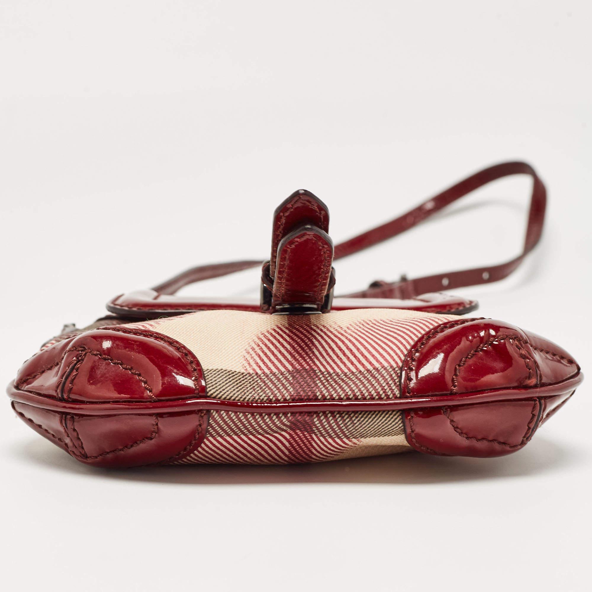 Burberry Burgundy/Beige House Check PVC and Leather Heart Flap Crossbody Bag 6