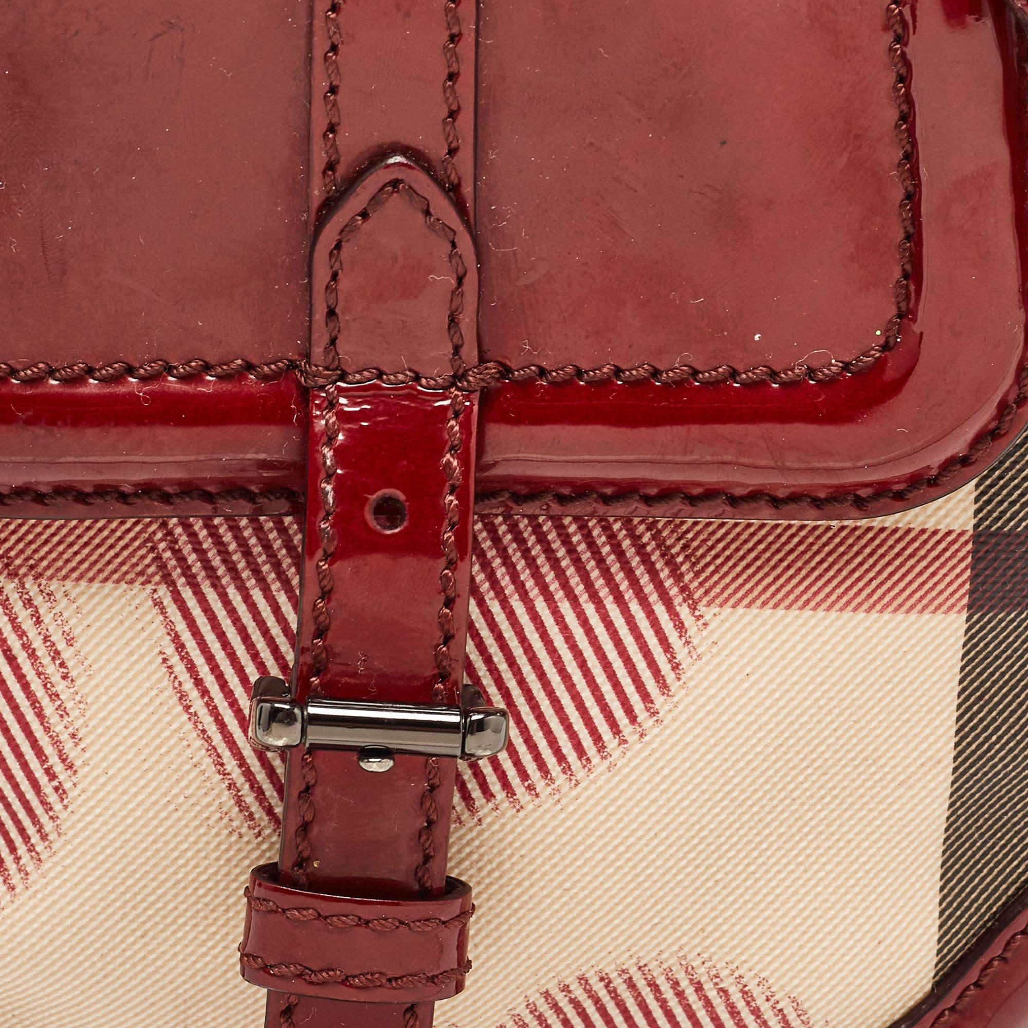 Burberry Burgundy/Beige House Check PVC and Leather Heart Flap Crossbody Bag 1