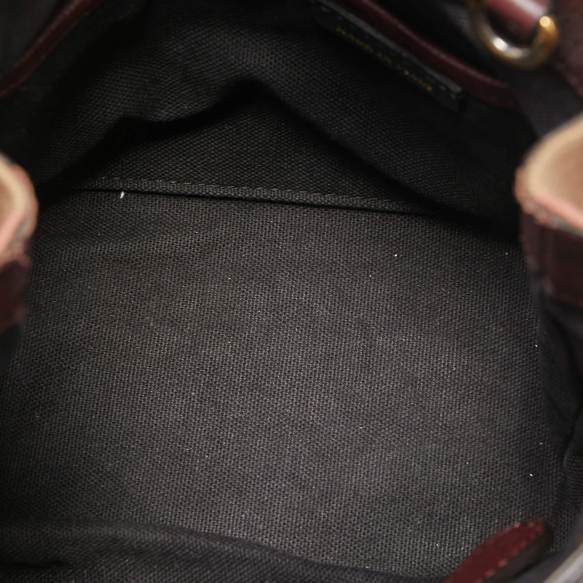 Burberry Burgundy/Beige Leather and House Check Fabric Mini Banner Tote 1