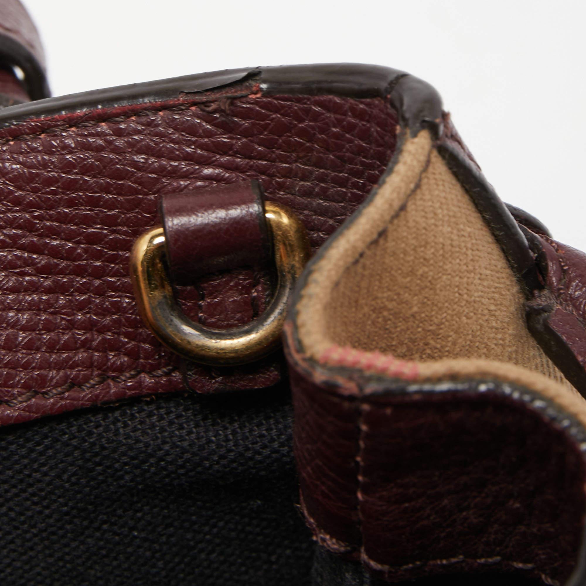 Burberry Burgundy/Beige Leather and House Check Fabric Mini Banner Tote 3