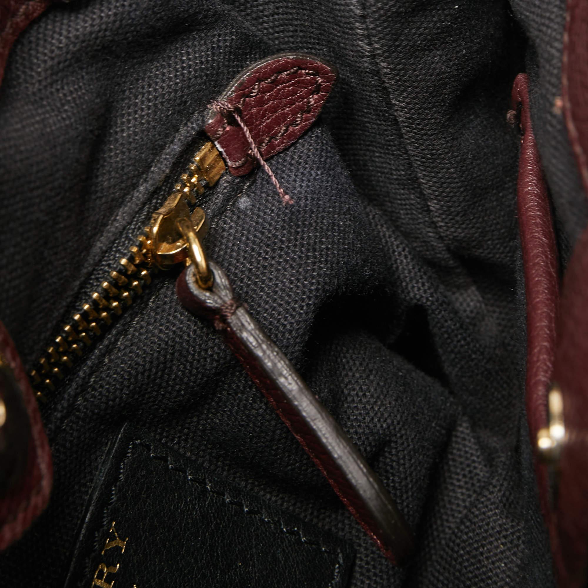 Burberry Burgundy/Beige Leather and House Check Fabric Mini Banner Tote 4