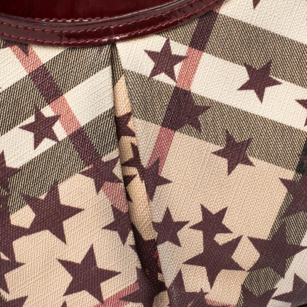 Burberry Burgundy/Beige Star Check PVC and Patent Leather Hernville Hobo 4