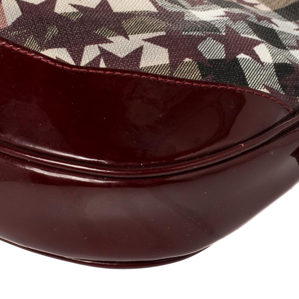 Burberry Burgundy/Beige Star Check PVC and Patent Leather Hernville Hobo 5