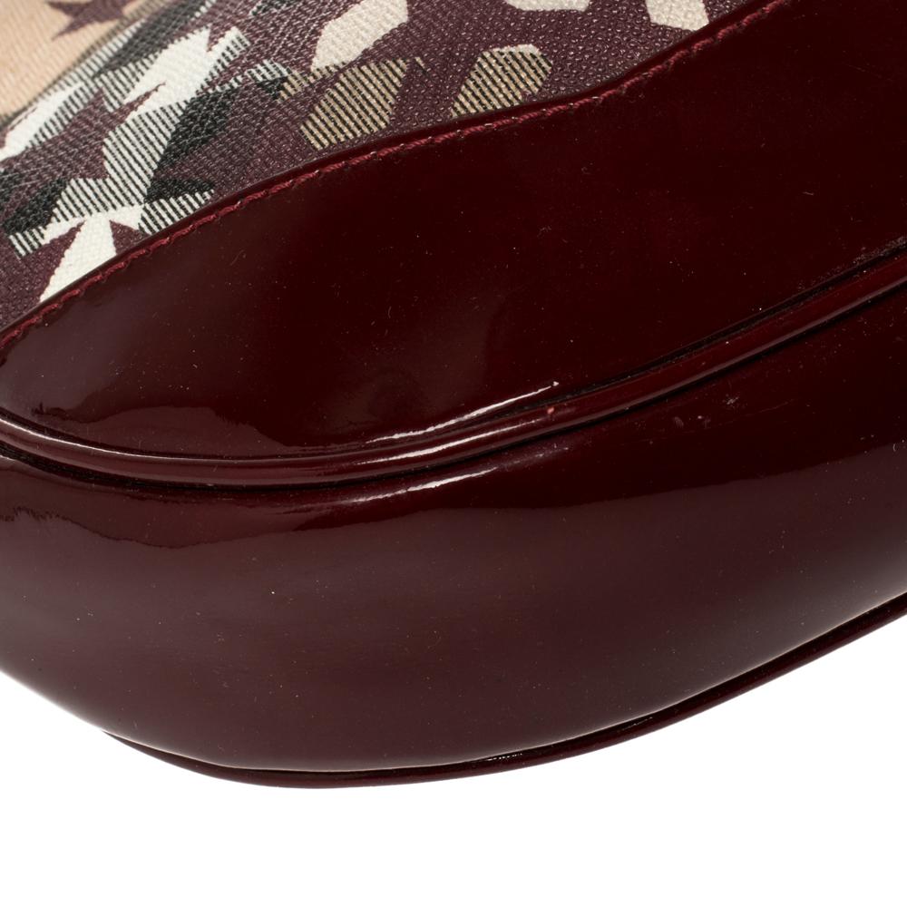 Burberry Burgundy/Beige Star Check PVC and Patent Leather Hernville Hobo 6