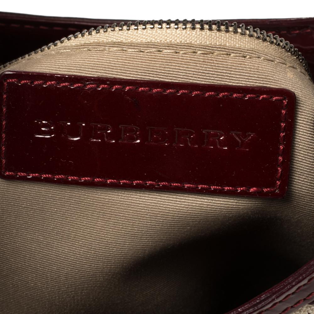 Women's Burberry Burgundy/Beige Star Check PVC and Patent Leather Hernville Hobo