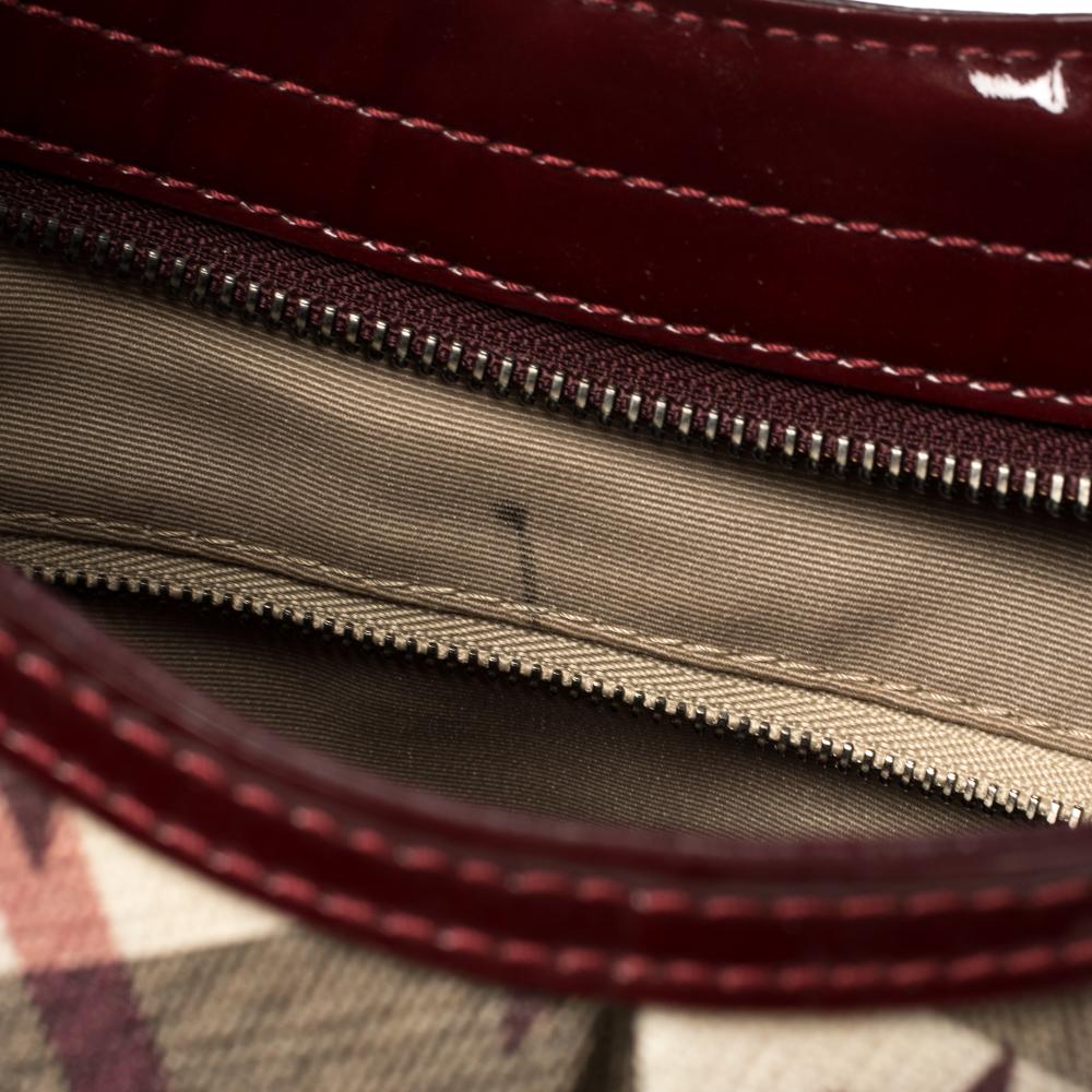 Burberry Burgundy/Beige Star Check PVC and Patent Leather Hernville Hobo 1