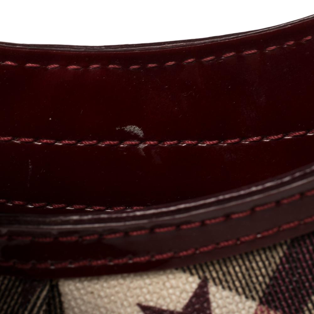 Burberry Burgundy/Beige Star Check PVC and Patent Leather Hernville Hobo 3