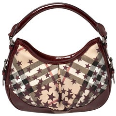 Burberry Burgundy/Beige Star Check PVC and Patent Leather Hernville Hobo
