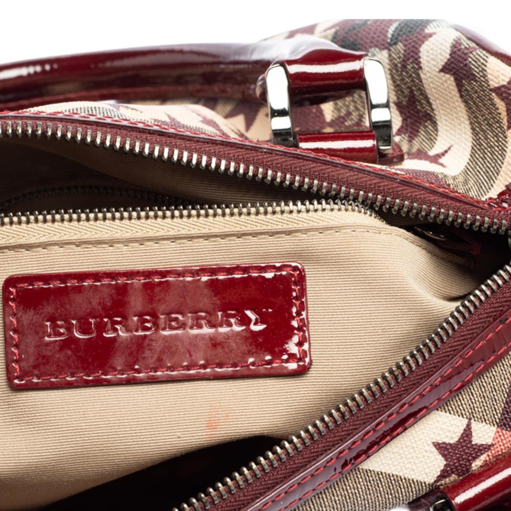 Brown Burberry Burgundy/Beige Star Print Supernova Check Coated Canvas Boston Bag