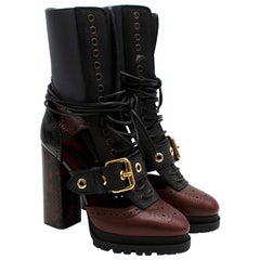 Burberry Burgundy & Black Lace-up Leather Heeled Boots US9