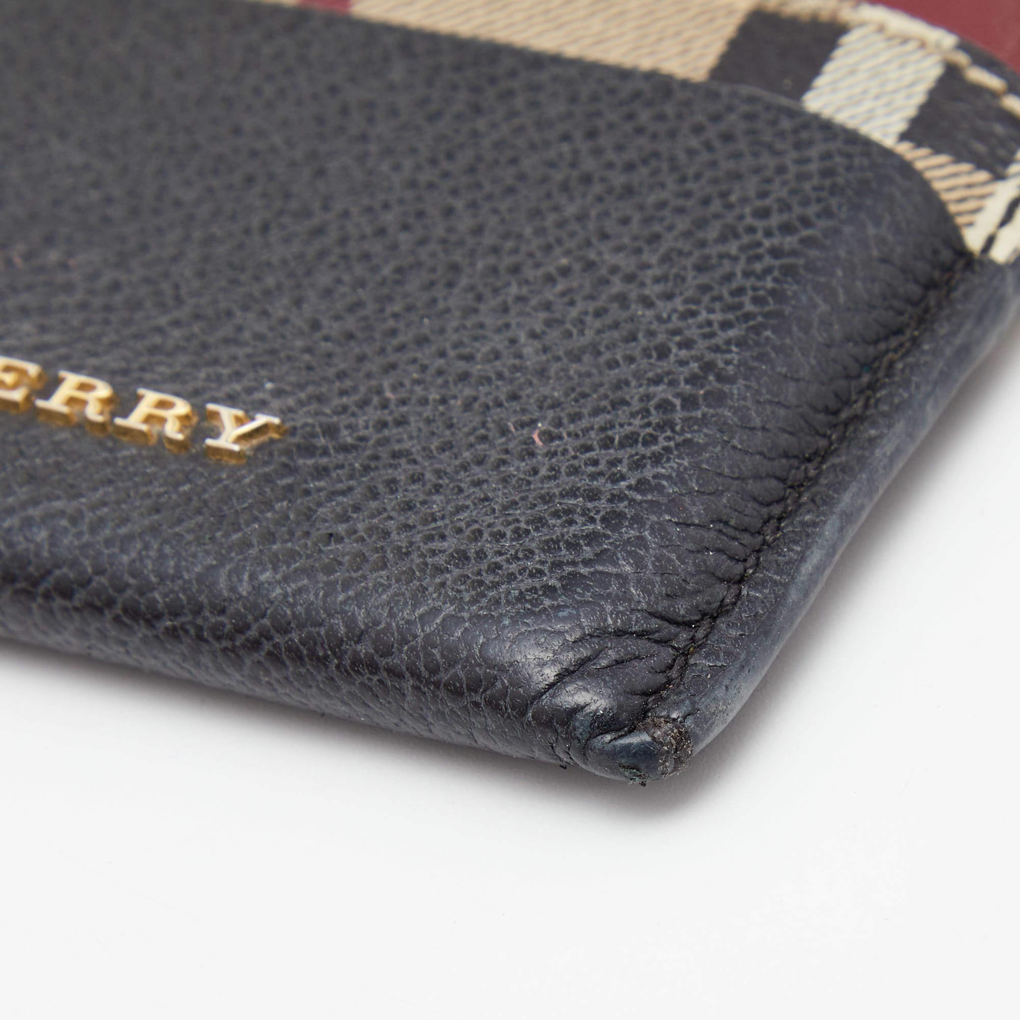Women's Burberry Burgundy/Black Leather and Check Canvas Izzy Card Holder