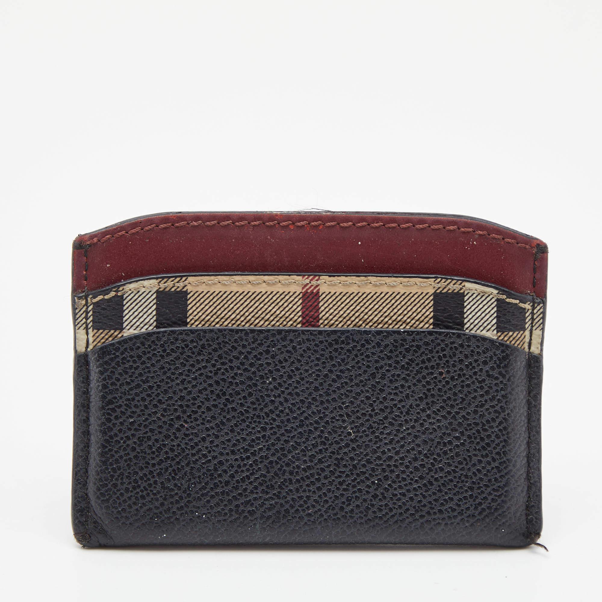 Burberry Burgundy/Black Leather and Check Canvas Izzy Card Holder 3