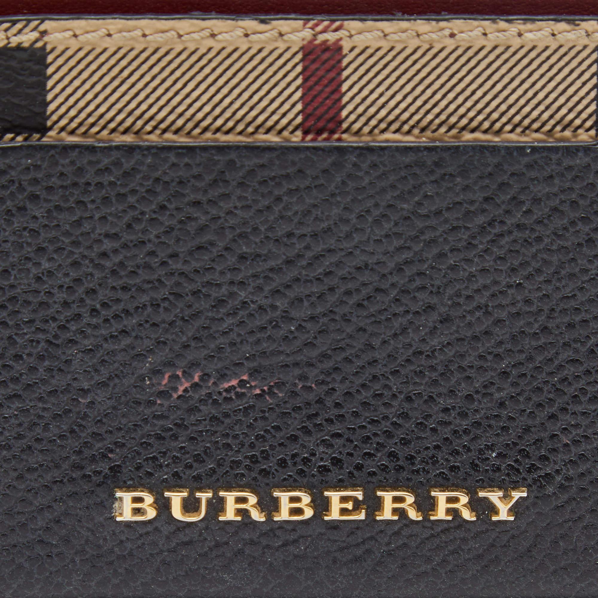 Burberry Burgundy/Black Leather and Check Canvas Izzy Card Holder 4