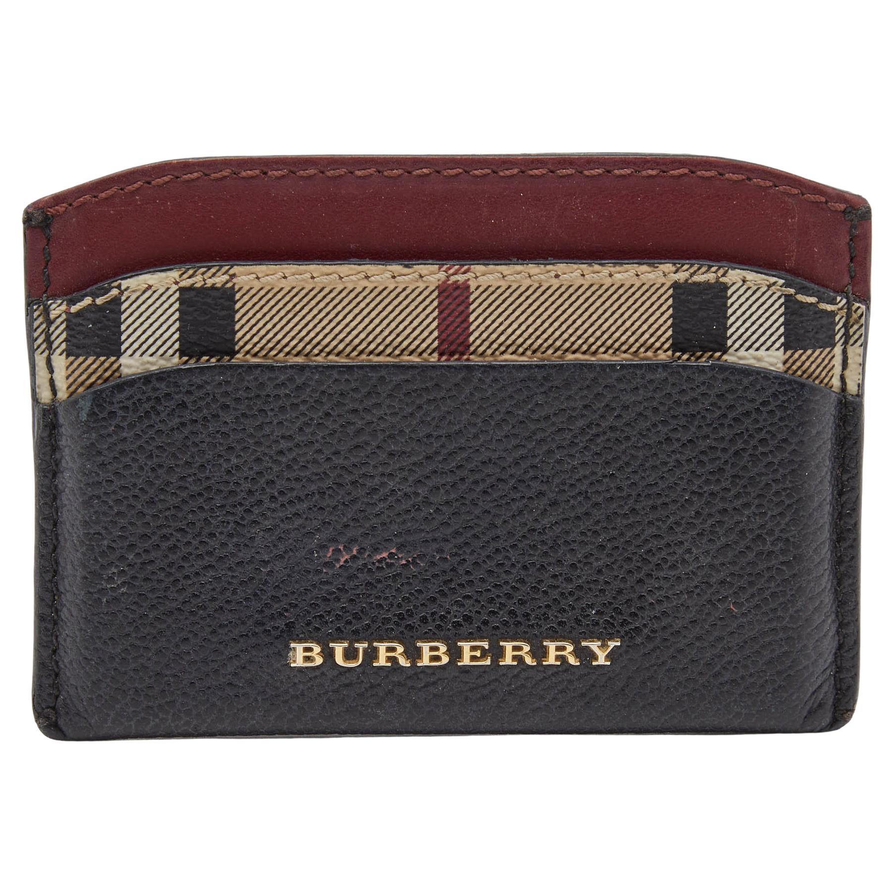 Burberry Burgundy/Black Leather and Check Canvas Izzy Card Holder