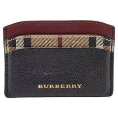 Burberry Burgundy/Black Leather and Check Canvas Izzy Card Holder