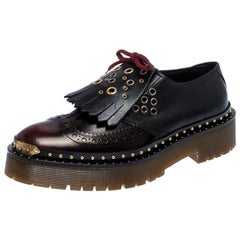 Burberry Burgundy/Black Leather Kiltie Fringe Slip On Sneakers Size 40