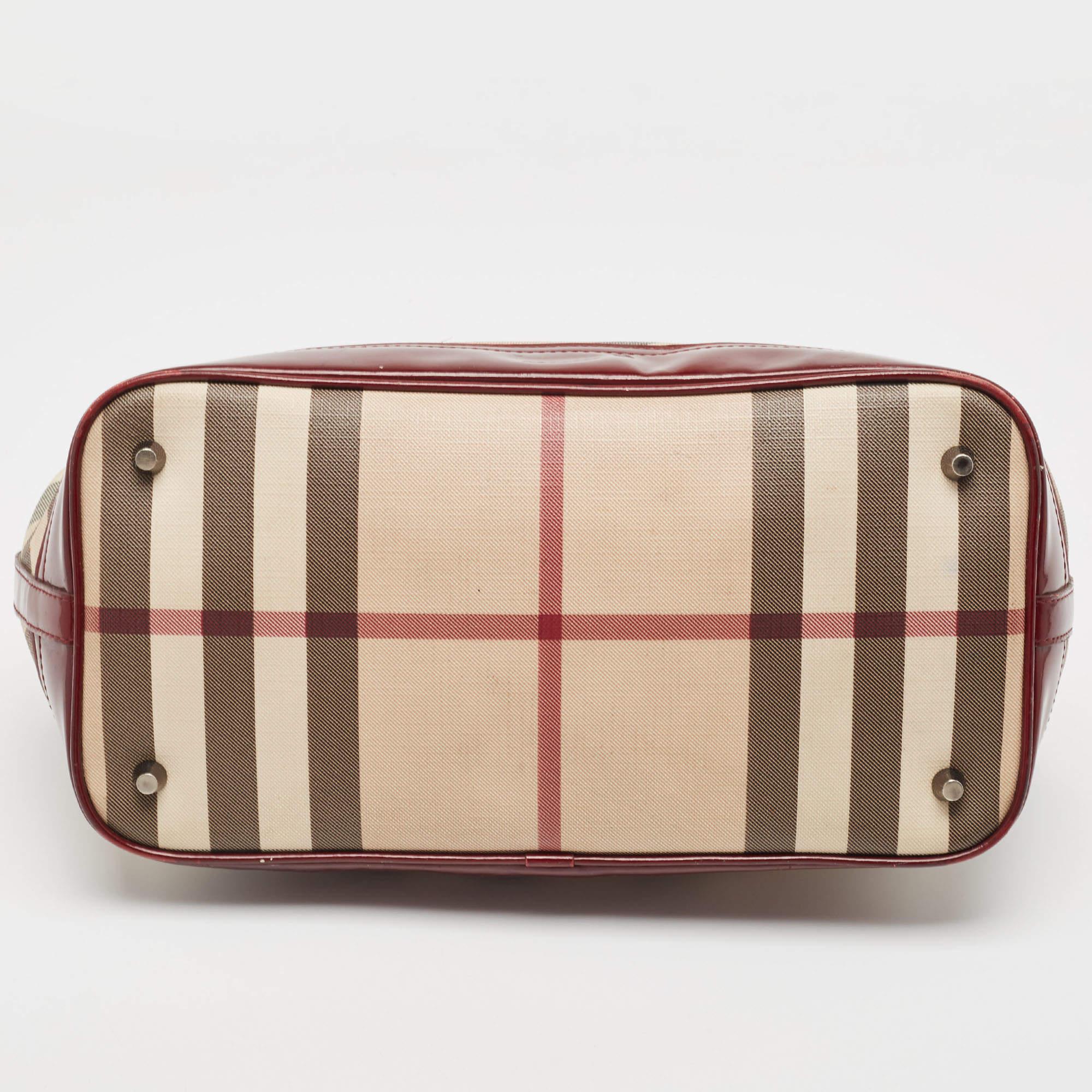 Burberry Burgundy/Black Nova Check PVC and Patent Leather Tote 6