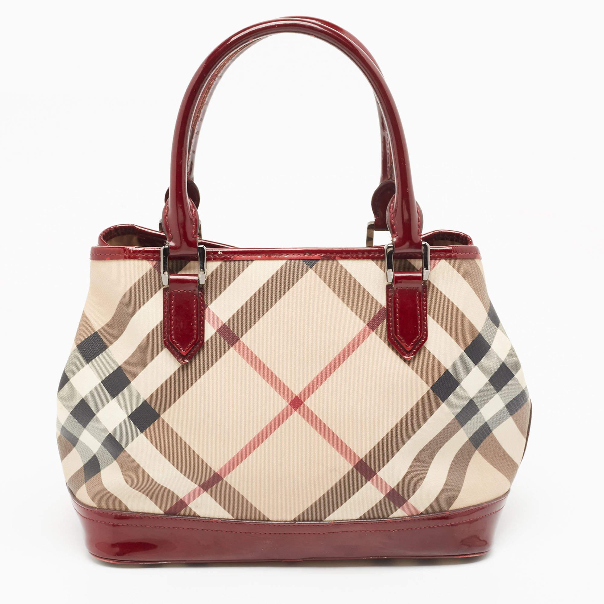 Women's Burberry Burgundy/Black Nova Check PVC and Patent Leather Tote