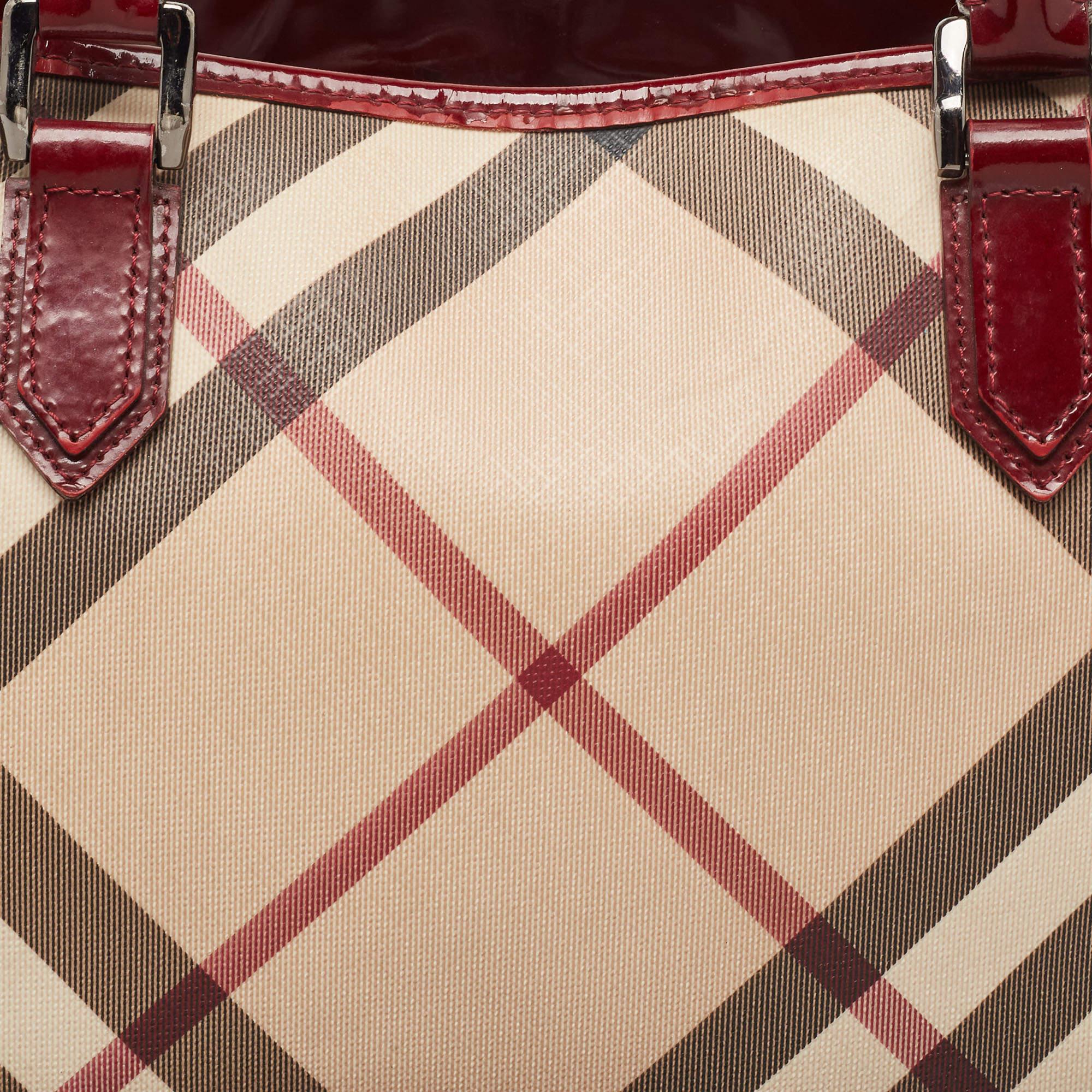 Burberry Burgundy/Black Nova Check PVC and Patent Leather Tote 1
