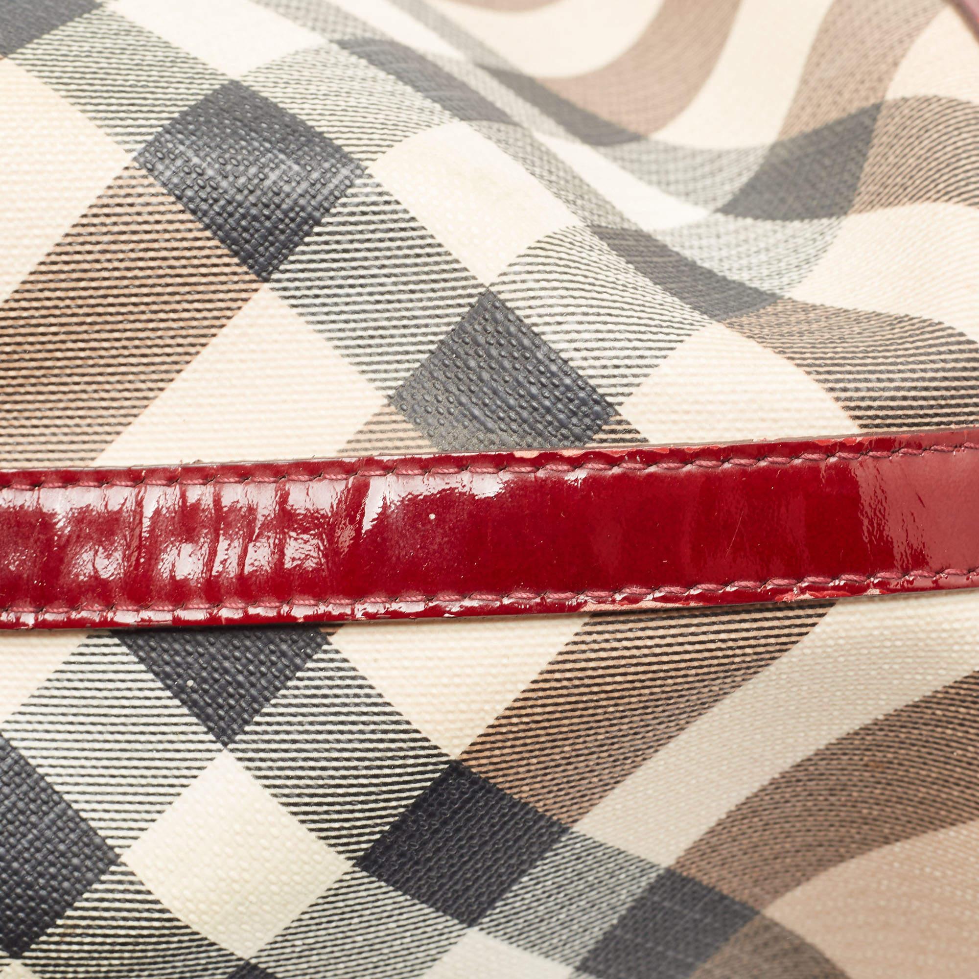 Burberry Burgundy/Black Nova Check PVC and Patent Leather Tote 2