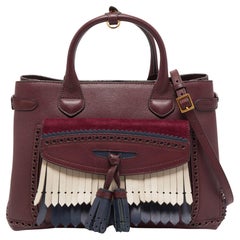 Burberry Burgundy Brogue Leather and Suede Medium Tassel Banner Tote