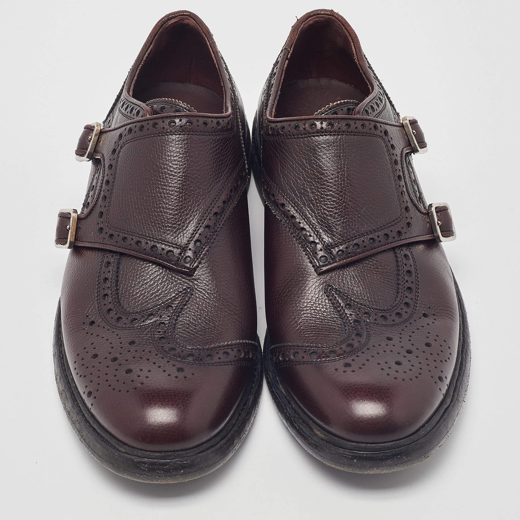 Black Burberry Burgundy Brogue Leather Delmar Monk Derby Size 40.5