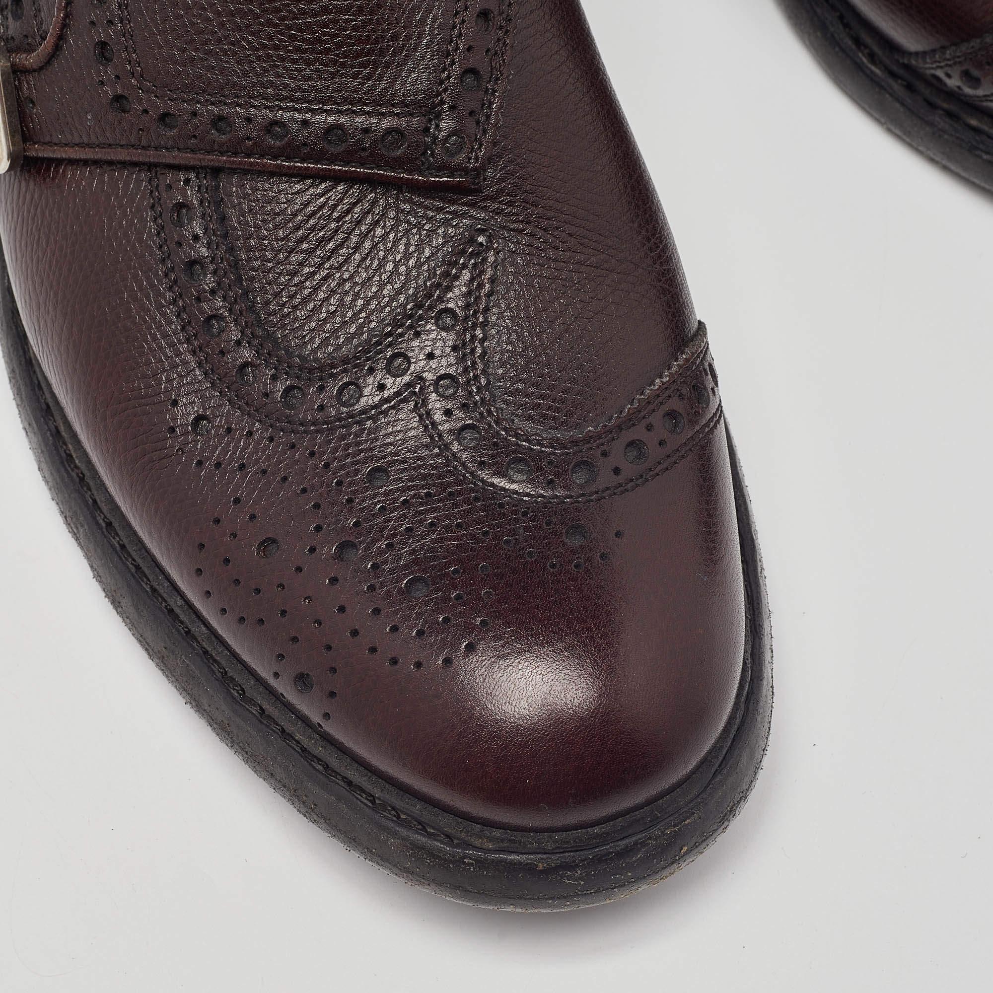 Burberry Burgundy Brogue Leather Delmar Monk Derby Size 40.5 In New Condition In Dubai, Al Qouz 2