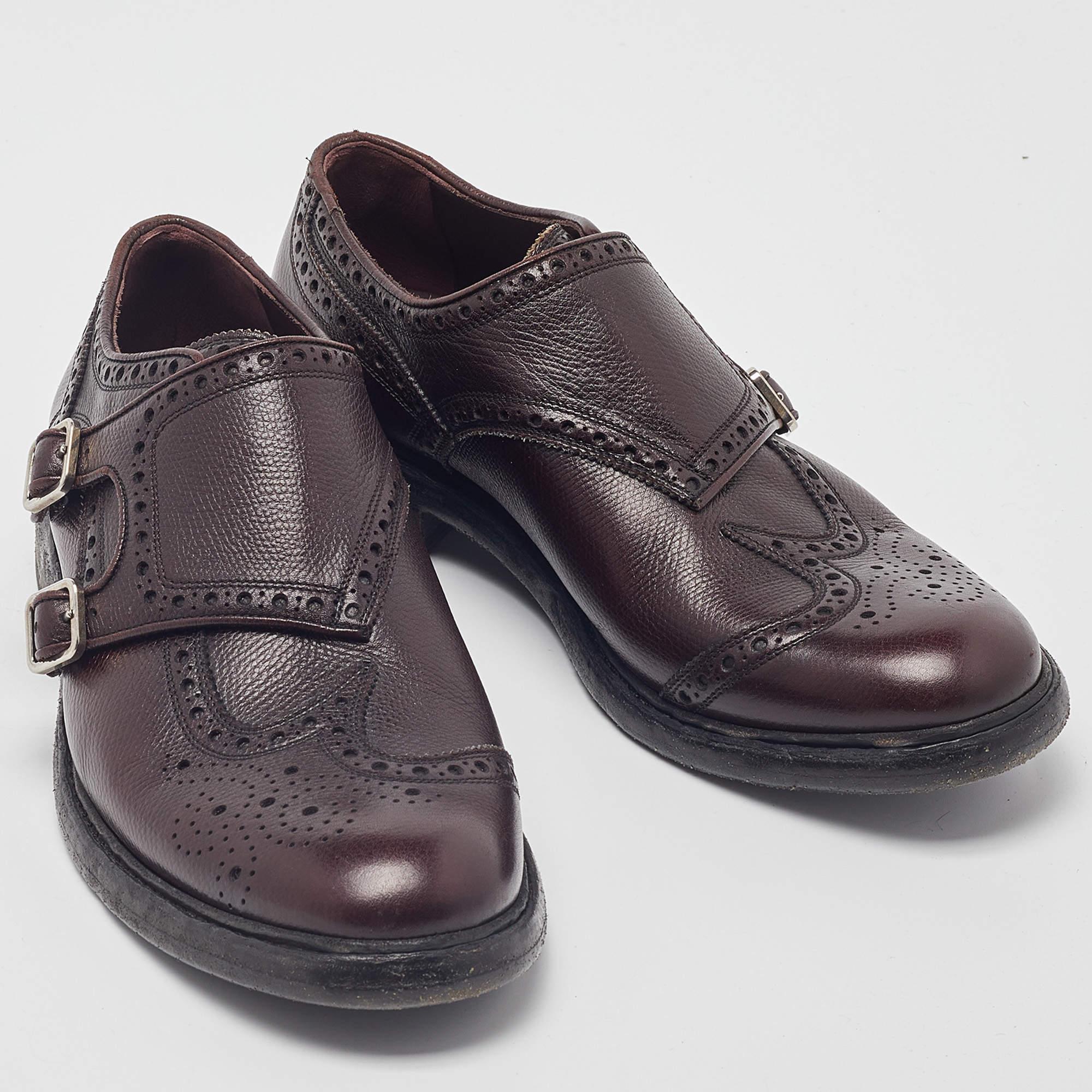 Women's Burberry Burgundy Brogue Leather Delmar Monk Derby Size 40.5