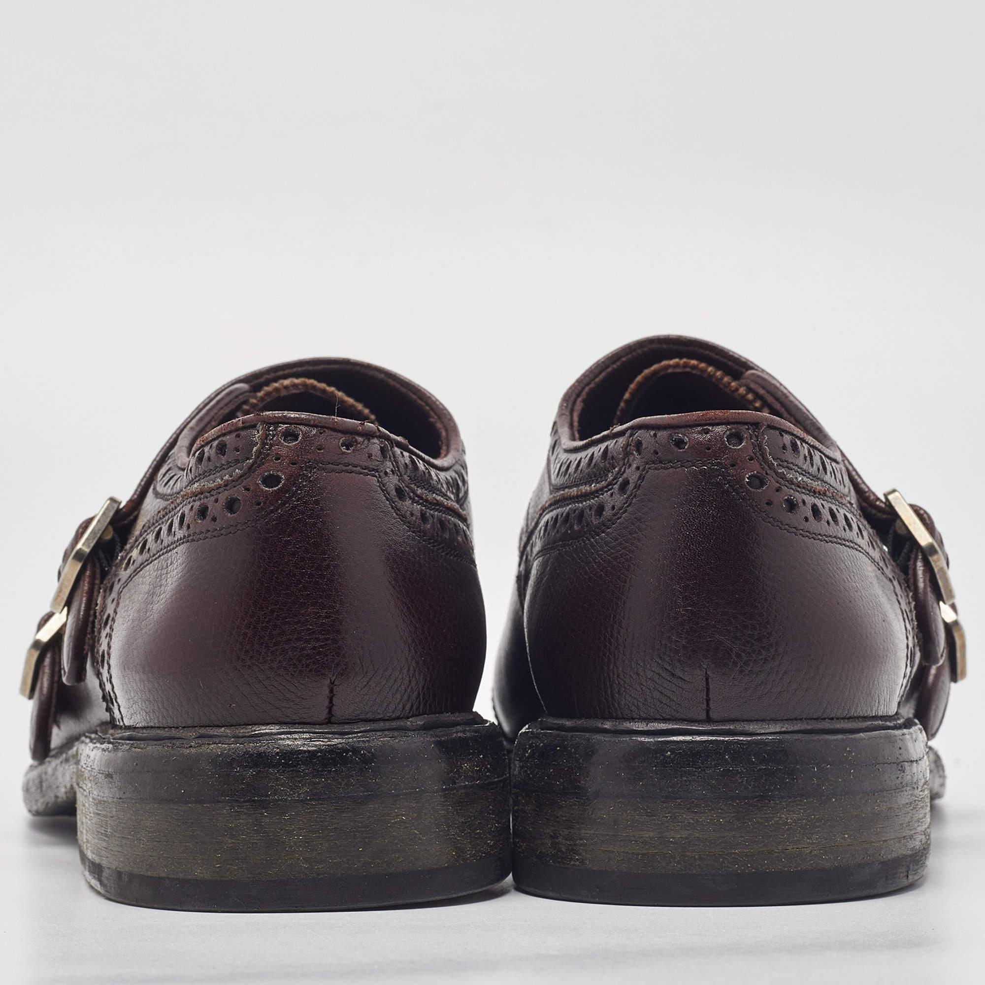 Burberry Burgundy Brogue Leather Delmar Monk Derby Size 40.5 1