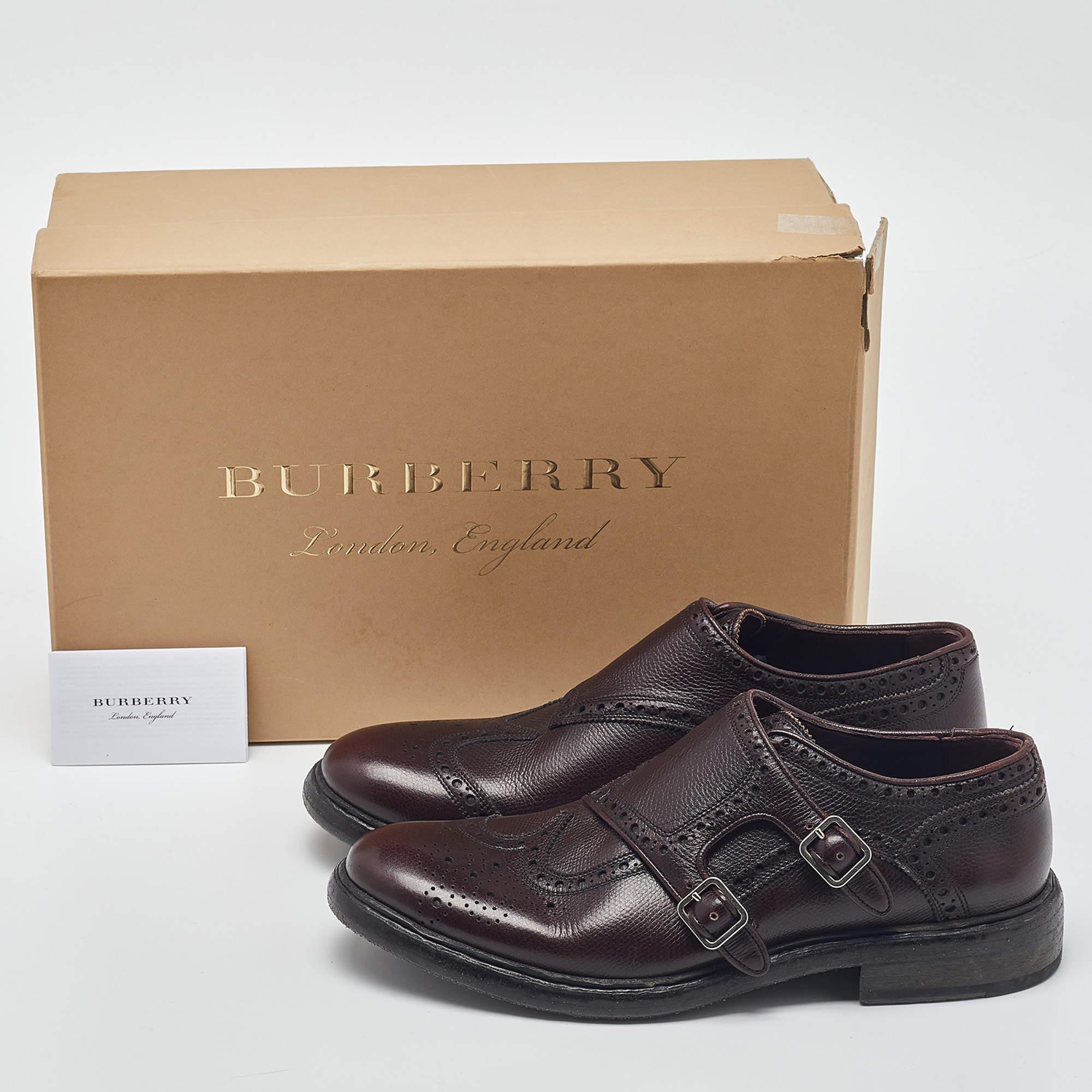 Burberry Burgundy Brogue Leather Delmar Monk Derby Size 40.5 5