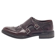 Burberry Burgundy Brogue Leather Delmar Monk Derby Size 40.5